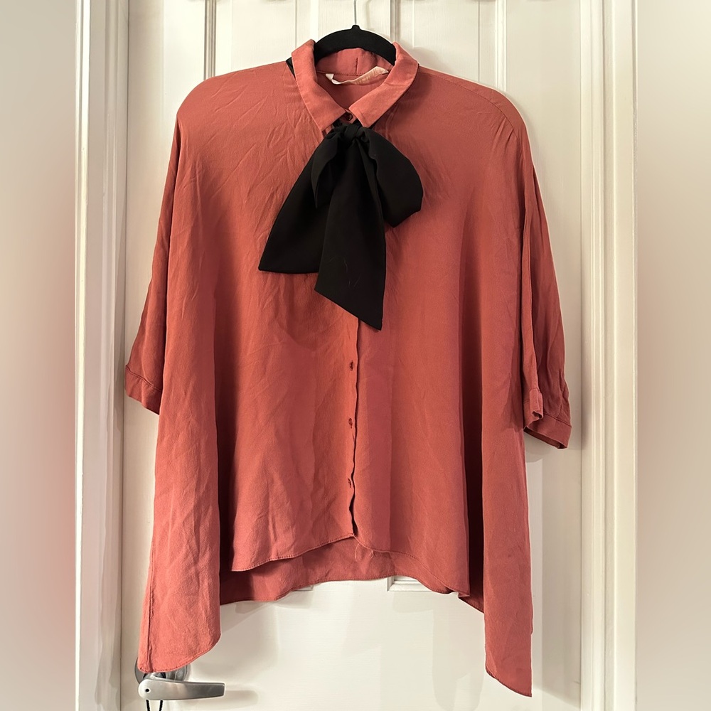 Rust Blouse with Black Bow